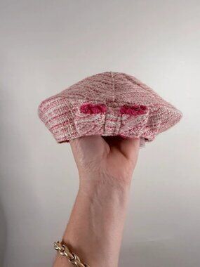 Janie and Jack Coquette Parisian Pink Boucle Tweed Bow Beret Hat 12/24 Months